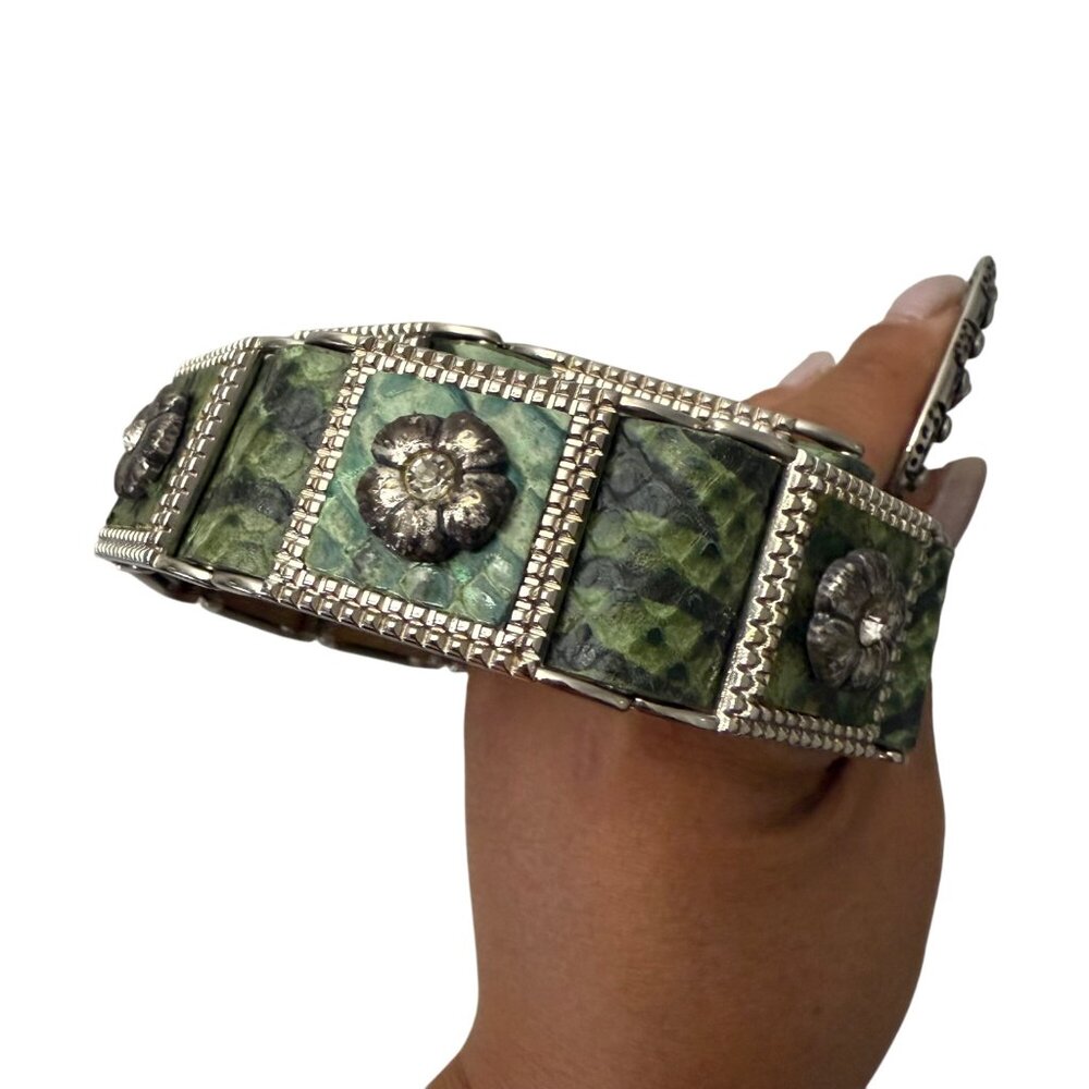 Berge Green Python Genuine Leather Rhinestone Emb… - image 4